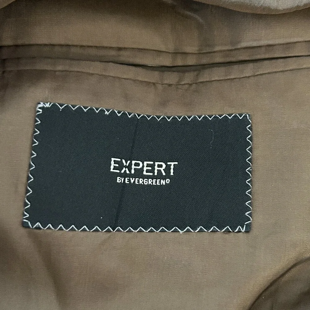 Expert by Evergreen Brown Twill Wool Suit 3 Button Blazer Pleated Pants 42/36